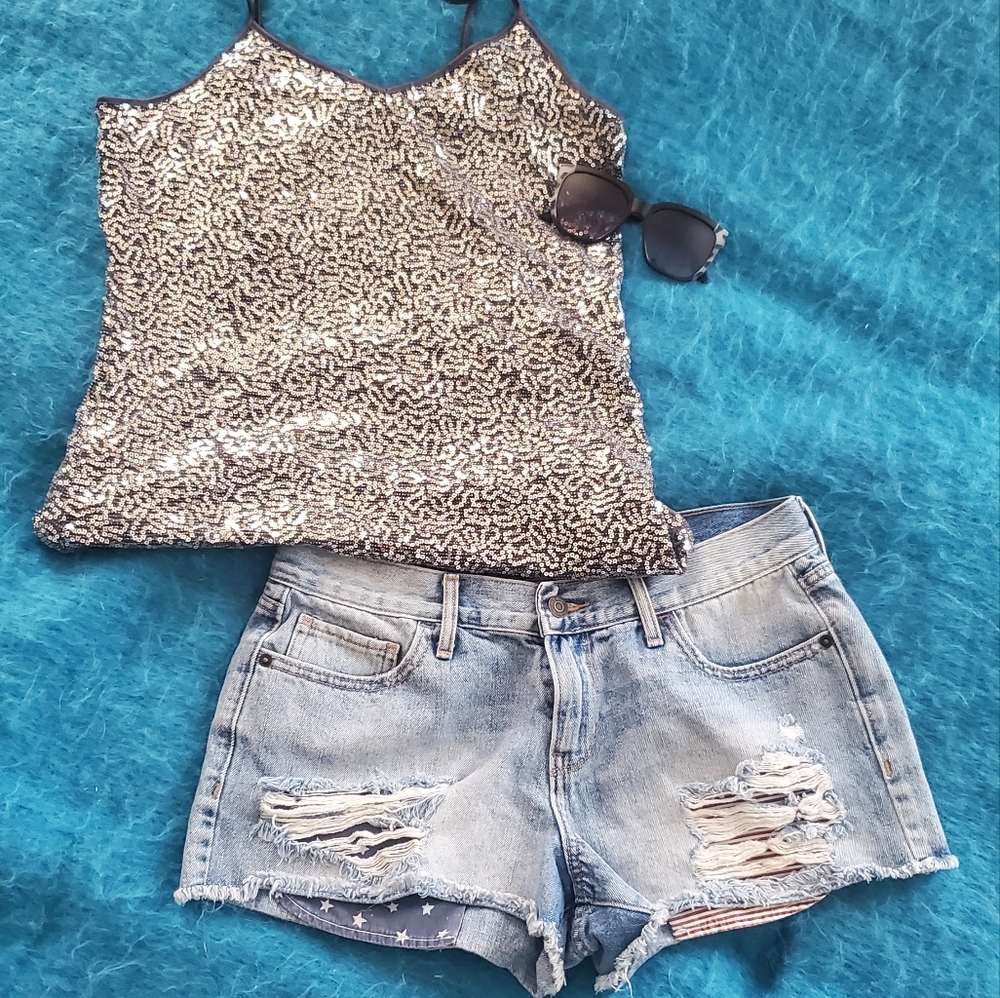 Express Silver Sequins Top / Cami /  Size M